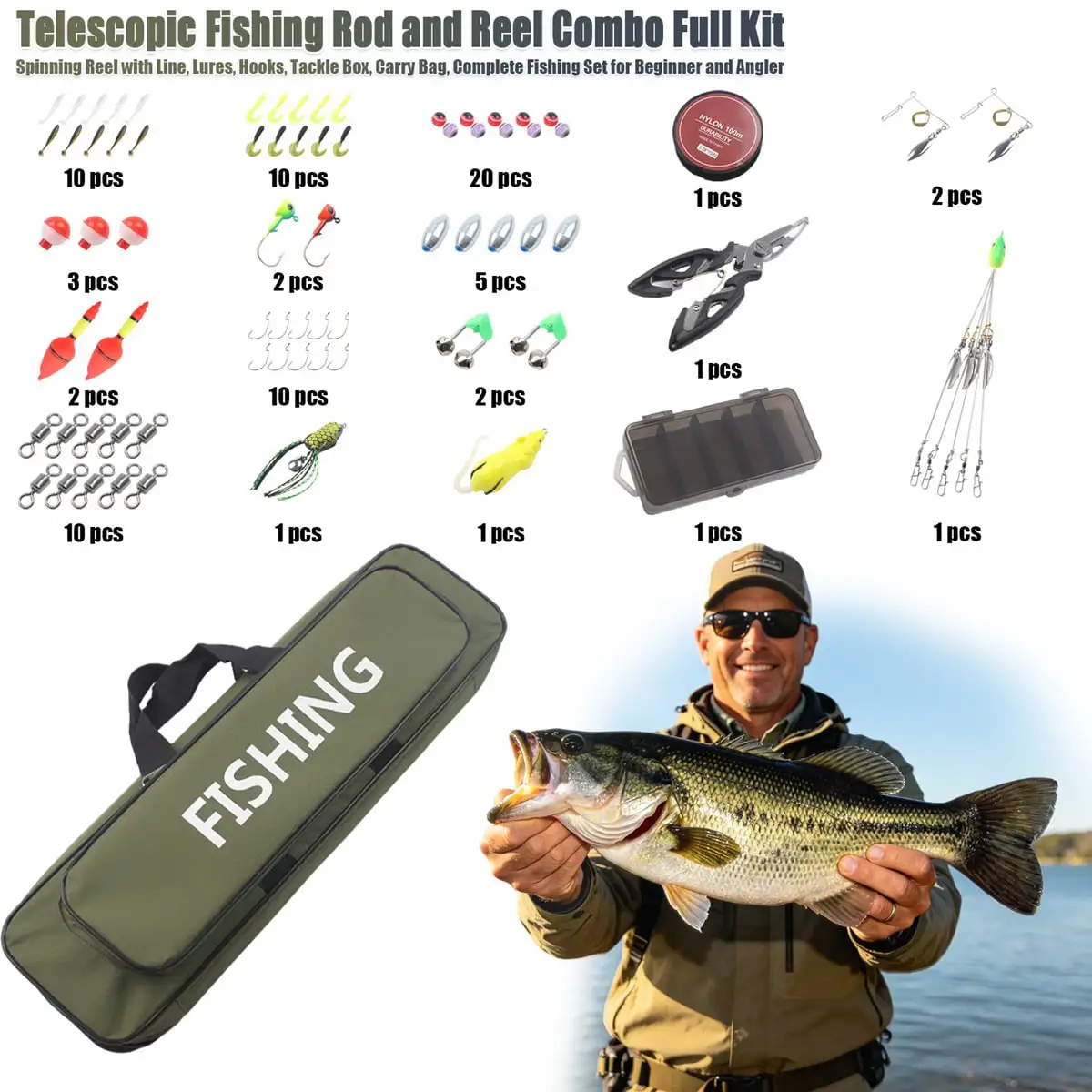 86-Piece Telescopic Fishing Rod & Reel Combo Kit - Image 2