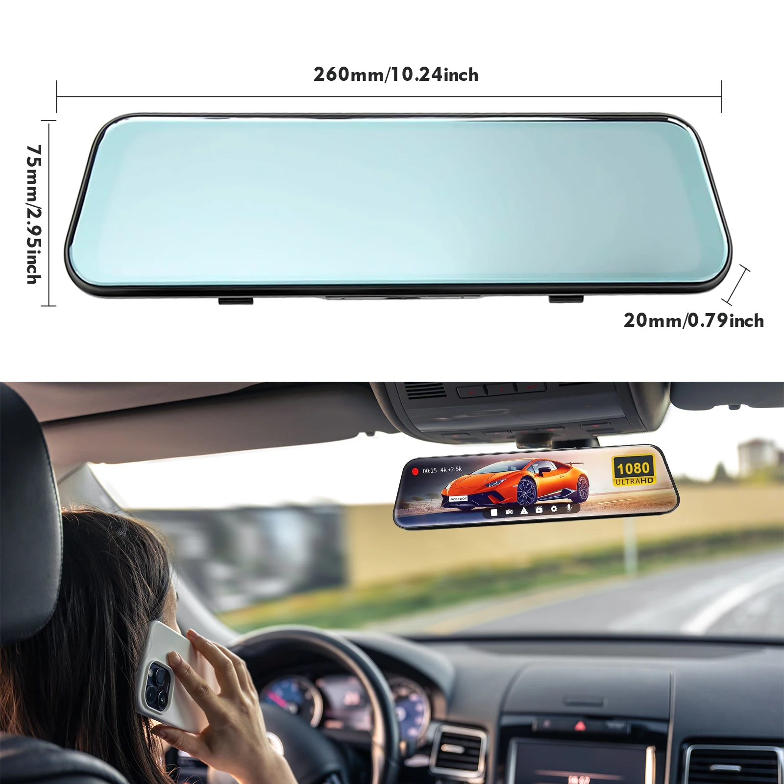 1080P Full HD Rearview Mirror Dash Cam - Image 2